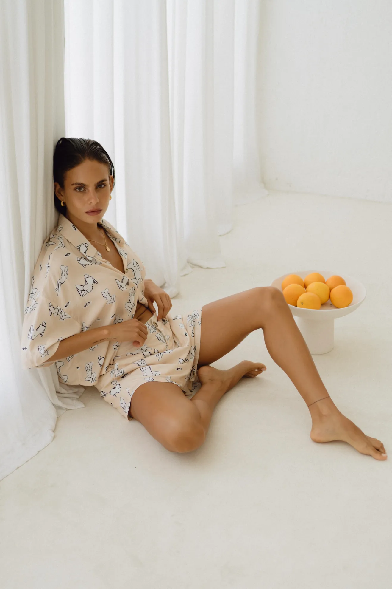 Body Beige Abstract Shorts