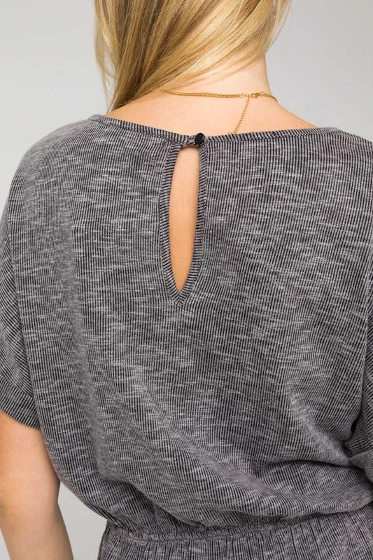 Short Roll-Up Sleeve Elastic Waist Romper * Online Only*